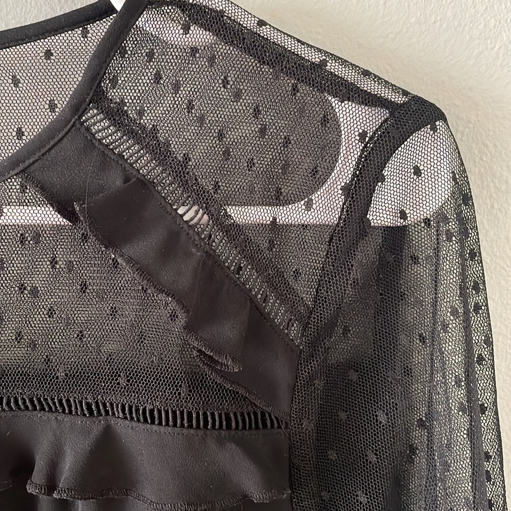Loft Swiss Dot Sheer Ruffled Black Blouse sz Small Petite - Picture 4 of 5